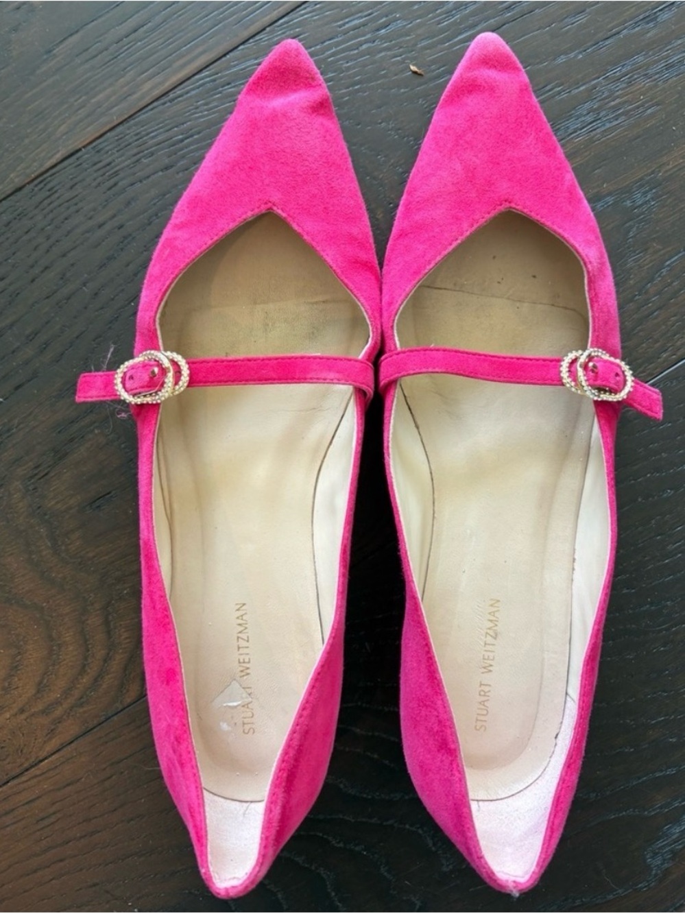 Stuart Weitzman Pointed Mary Jane Flats in Fuchsia - Picture 8 of 9